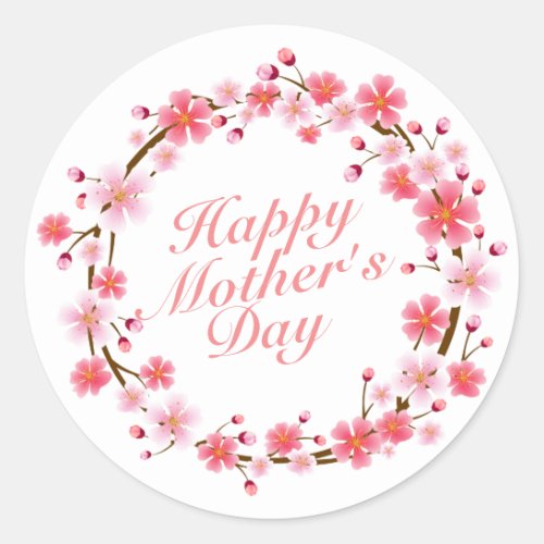 Elegant Happy Mothers Day Floral Wreath Sticker