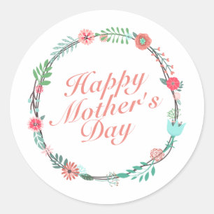 Elegant Happy Mother's Day Floral Wreath Sticker