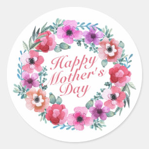 Elegant Happy Mother's Day Floral Wreath Sticker