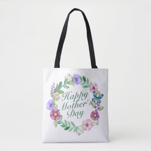 Elegant Happy Mothers Day Floral Wreath Tote Bag