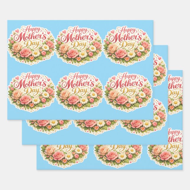 Elegant happy Mother's Day floral wreath Wrapping Paper Sheets (Set)