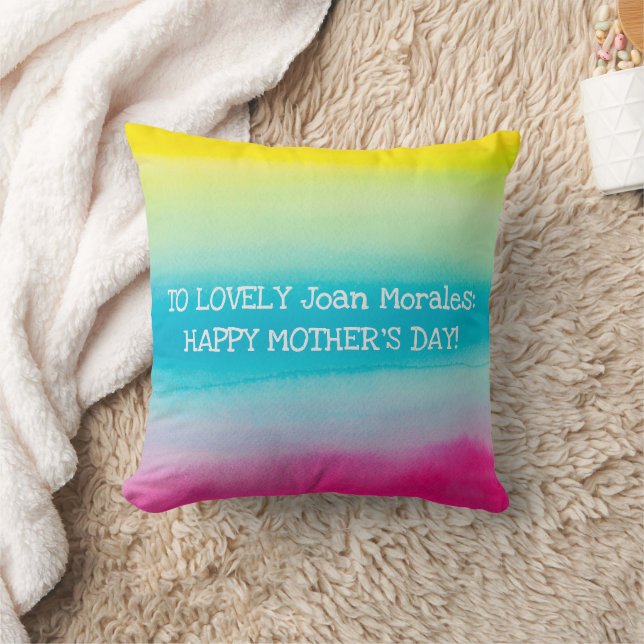 Elegant Happy Mother's Day Name Date Artsy Painted Throw Pillow (Blanket)
