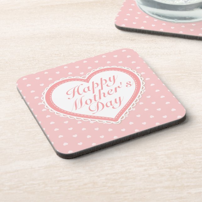 Elegant Happy Mother's Day Pink Hearts Coaster (Left Side)