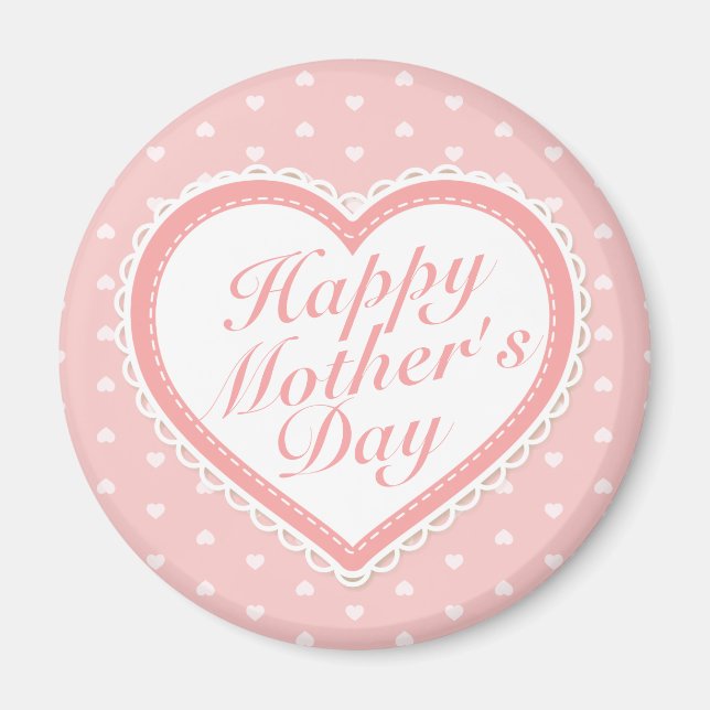 Elegant Happy Mother's Day Pink Hearts Magnet (Front)