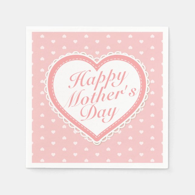 Elegant Happy Mother's Day Pink Hearts Napkin (Front)