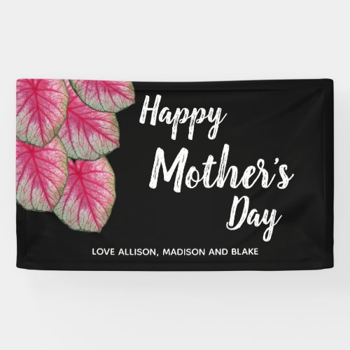Elegant Happy Mothers Day Pink Leaves Floral Banner