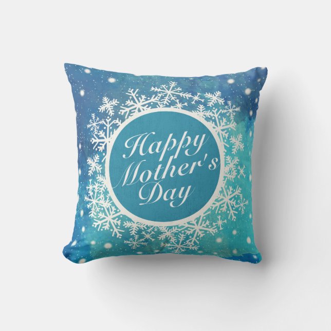 Elegant Happy Mother's Day Snowflakes Frame Pillow (Front)