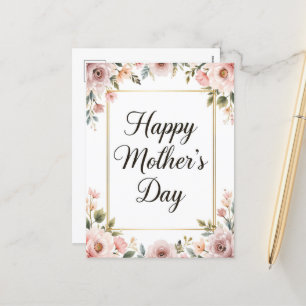 Elegant Happy Mothers Day Soft Pink Floral Holiday Postcard