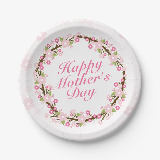 Elegant Happy Mother's Day Wreath Paper Plate (Front)