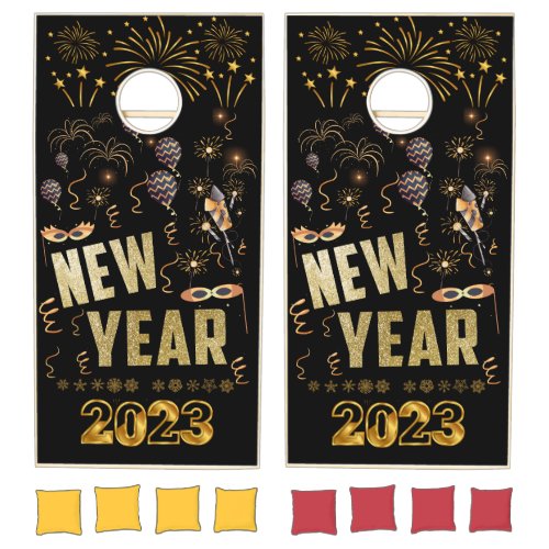Elegant Happy New Year 2023Gold Glitter Festivel  Cornhole Set