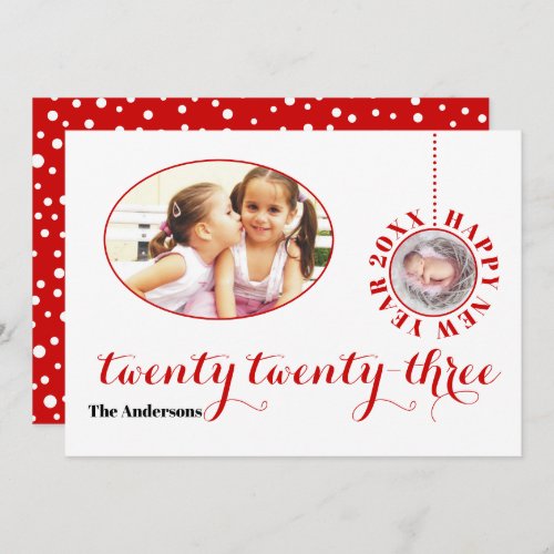 Elegant Happy New Year 2023 red photo Holiday Card