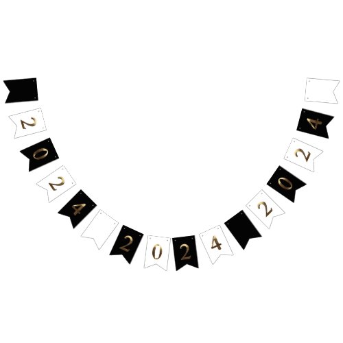 Elegant Happy New Year 2024 Black and White Bunting Flags