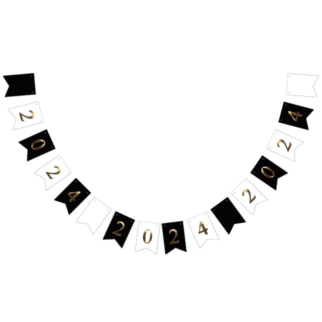 Elegant Happy New Year 2024 Black and White Bunting Flags (All)