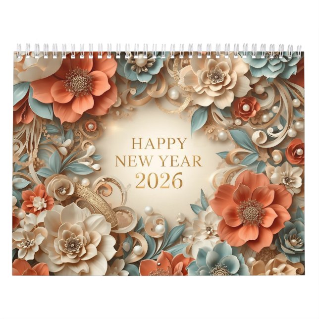 elegant happy new year 2026 wall calendar (Cover)