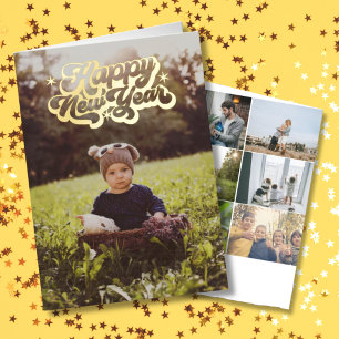 Elegant Happy New Year 8 Photo Folded Foil Holiday Card