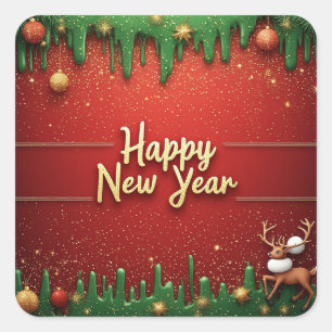 Elegant Happy New Year Christmas Design Square Sticker