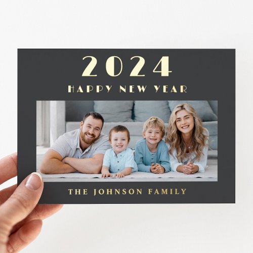 Elegant Happy New Year Family Photo Foil Holiday Card