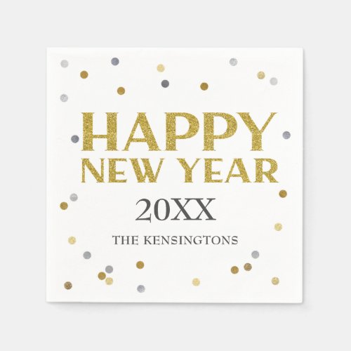 Elegant Happy New Year Glitter Sparkle Confetti Napkins