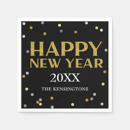 Elegant Happy New Year Glitter Sparkle Confetti Napkins