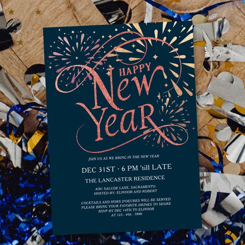Elegant Happy New Year Gold Foil Invitation