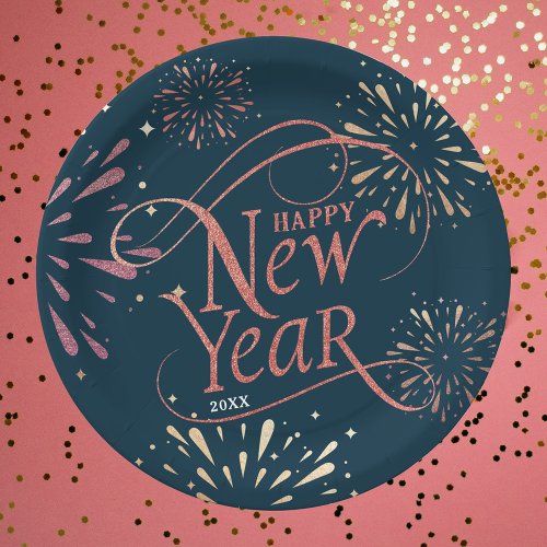 Elegant Happy New Year Gold Foil Paper Plates