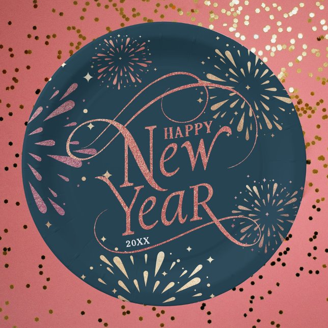 Elegant Happy New Year Gold Foil Paper Plates (Creator Uploaded)