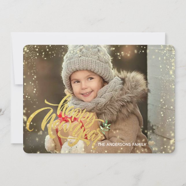 Elegant Happy New Year | Gold | Glitter Dotsa   Ho Holiday Card (Front)
