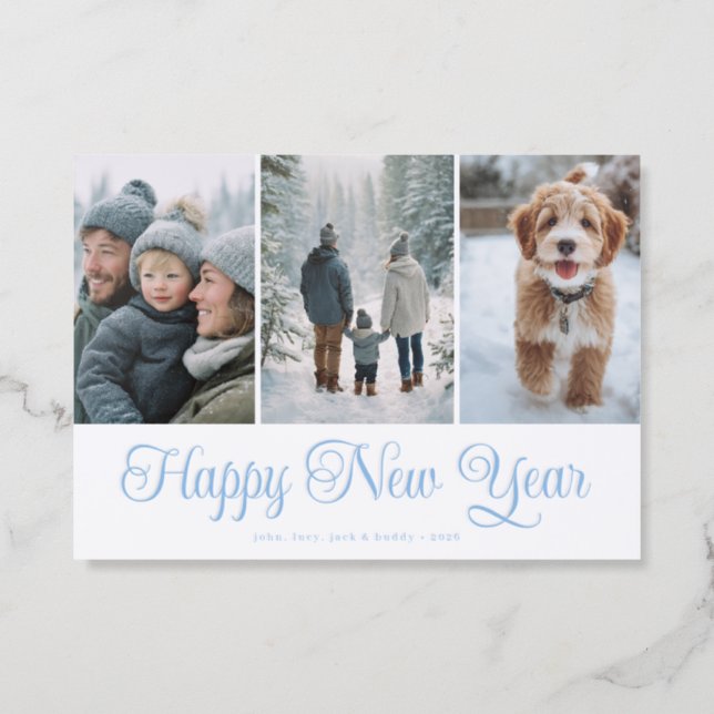 Elegant Happy New Year Letterpress Photo Card (Front)