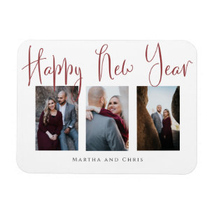Elegant Happy New Year Modern Pink Photo Collage Magnet