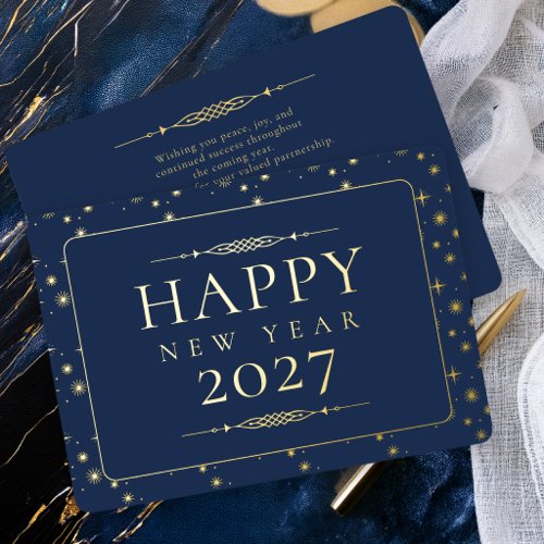 Elegant Happy New Year Navy Business Foil Holiday Card