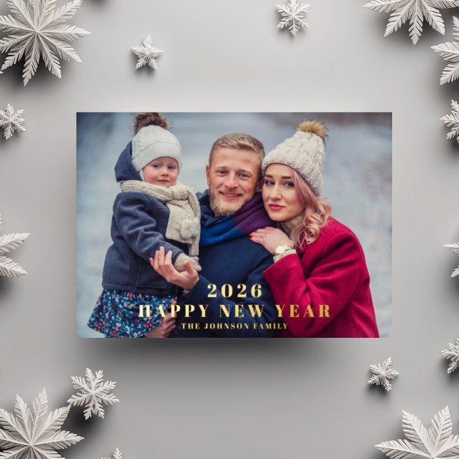 Elegant Happy New Year Photo Gold Foil Holiday Card (Elegant Happy New Year Photo Gold Foil Holiday Card)