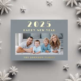 Elegant Happy New Year Photo Gold Foil Holiday Card