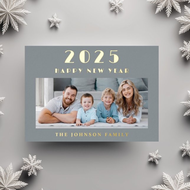 Elegant Happy New Year Photo Gold Foil Holiday Card (Elegant Happy New Year Photo Gold Foil Holiday Card)