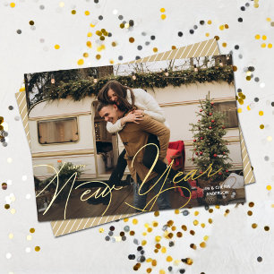 Elegant Happy New Year Script Foil Holiday Card
