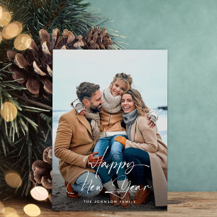Elegant Happy New Year Script Photo Holiday Card