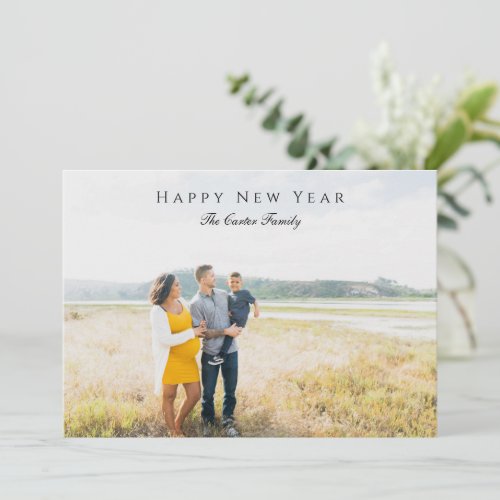 Elegant Happy New Year Script Photo Pregnancy Chic Holiday Card