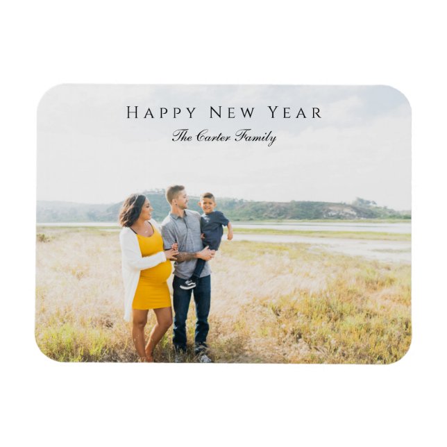 Elegant Happy New Year Script Photo Pregnancy Chic Magnet (Horizontal)