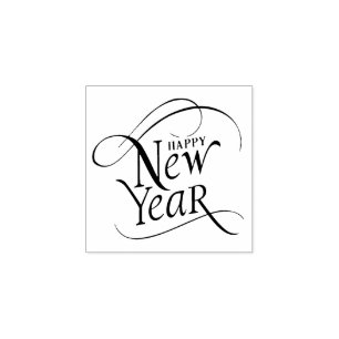 Elegant Happy New Year Script Rubber Stamp