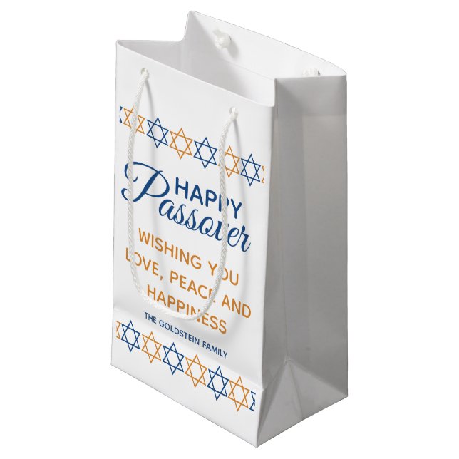 Elegant Happy Passover Star of David Personalized Small Gift Bag (Front Angled)