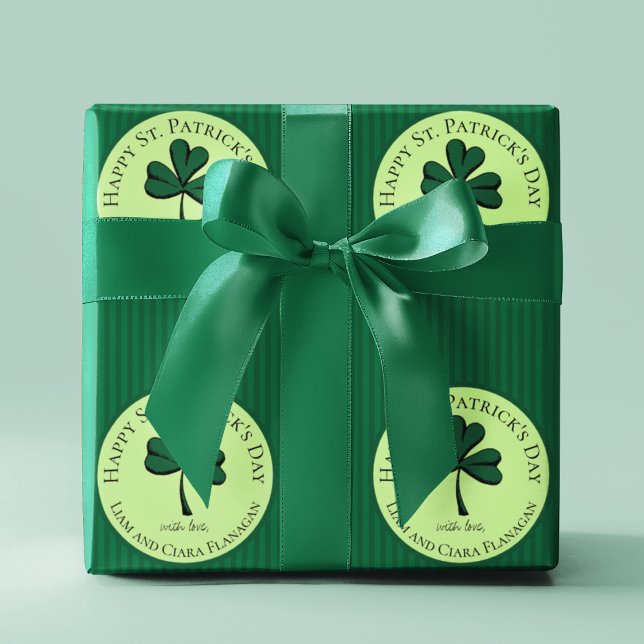 Elegant Happy St Patrick's Day Green Clover Wrapping Paper (Elegant Happy St Patrick's Day Green Stripes and Green Clover for Good Luck. Editable Text. )