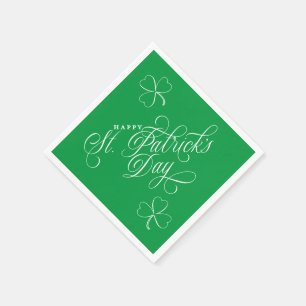 Elegant Happy St. Patricks Day script w/ shamrocks Napkins