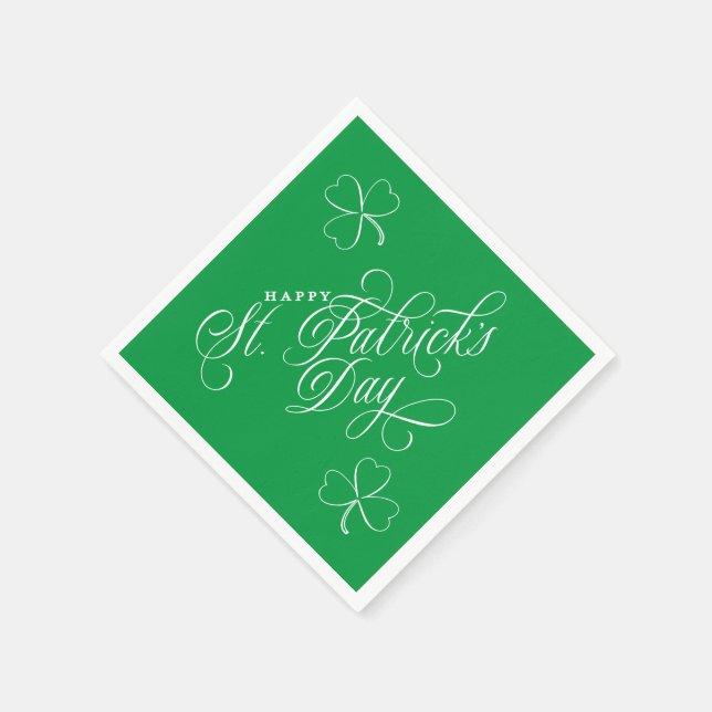 Elegant Happy St. Patricks Day script w/ shamrocks Napkins (Corner)