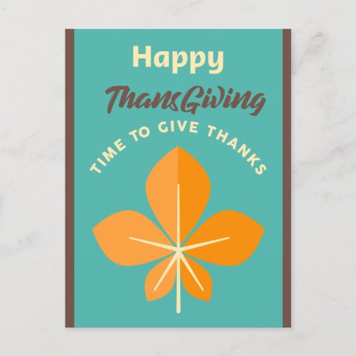 Elegant Happy Thanksgiving and Leaves Fall Holiday Postcard