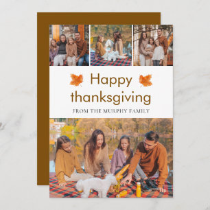 Elegant Happy Thanksgiving Autumn Leaves 4 Photo Holiday Card