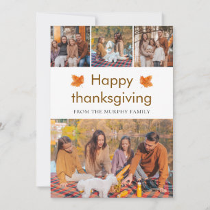 Elegant Happy Thanksgiving Autumn Leaves 4 Photo Holiday Card