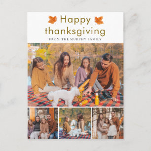 Elegant Happy Thanksgiving Autumn Leaves 4 Photo Holiday Postcard