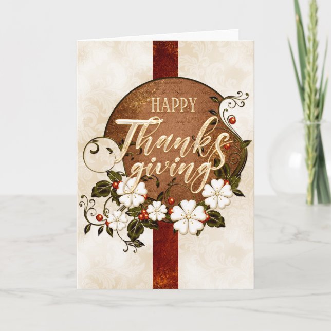 Elegant Happy Thanksgiving Card (Front)