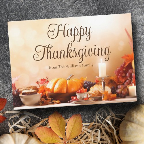 Elegant Happy Thanksgiving Dinner Table Custom Holiday Card