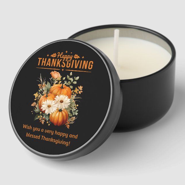 elegant happy thanksgiving floral pumpkins mini candle favors (Corner)
