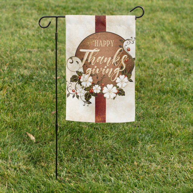 Elegant Happy Thanksgiving Garden Flag (In SItu)